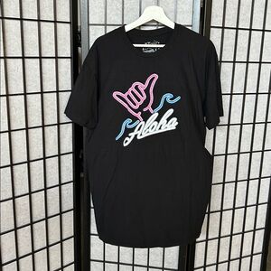 ALOHA Collection Black Tee with Pink and Blue Design